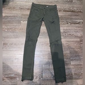 H&M Army Green Ripped Skinny Jeans